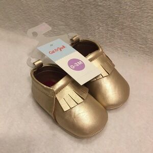 Cat & Jack Moccasins Baby 0-3M Gold New Fringe Metallic Crib Shoes Slip On